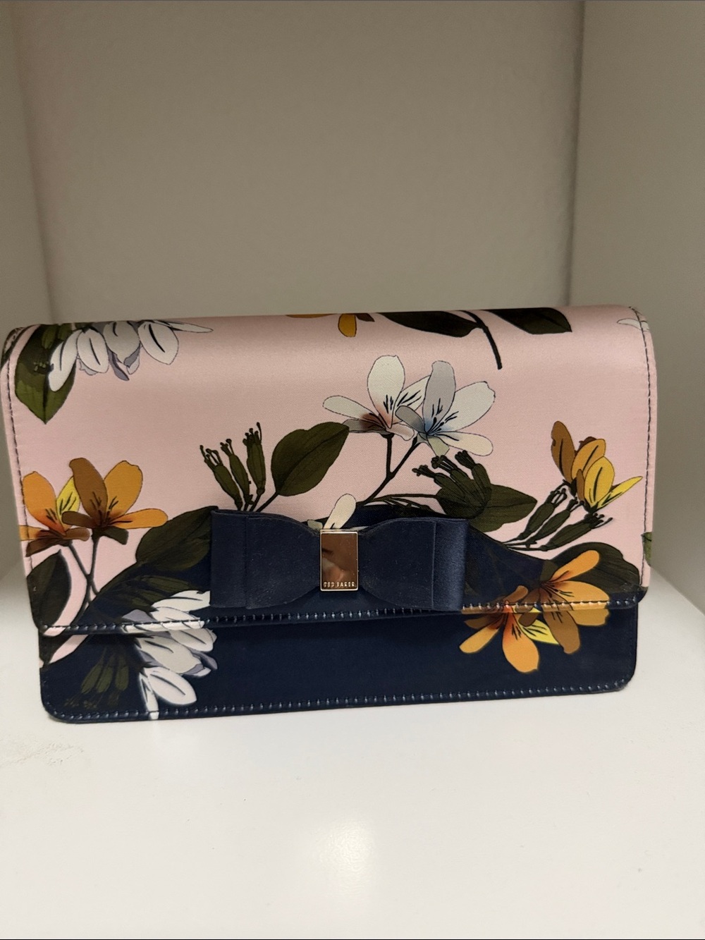 Ted Baker Pink & Navy Floral Bow Clutch